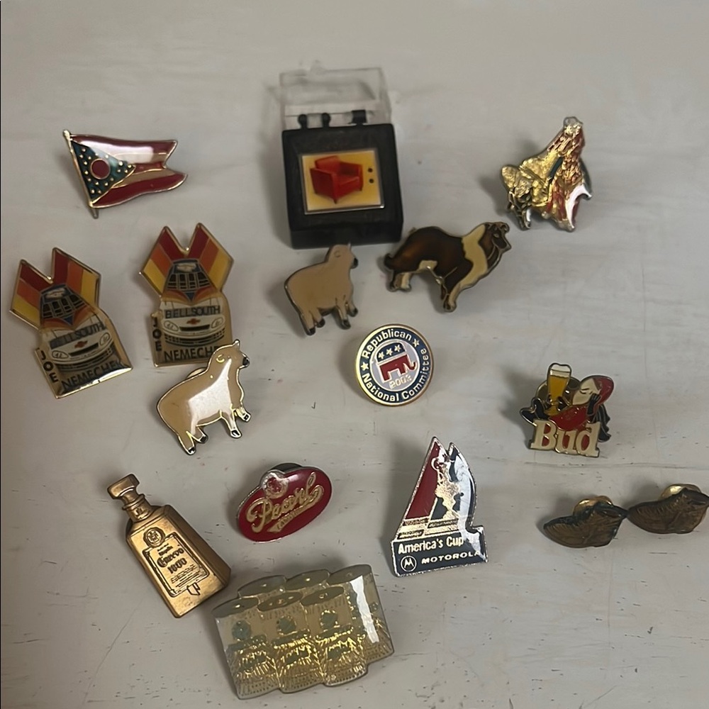 Assorted Vintage Pin Collection with Gold and Red Details